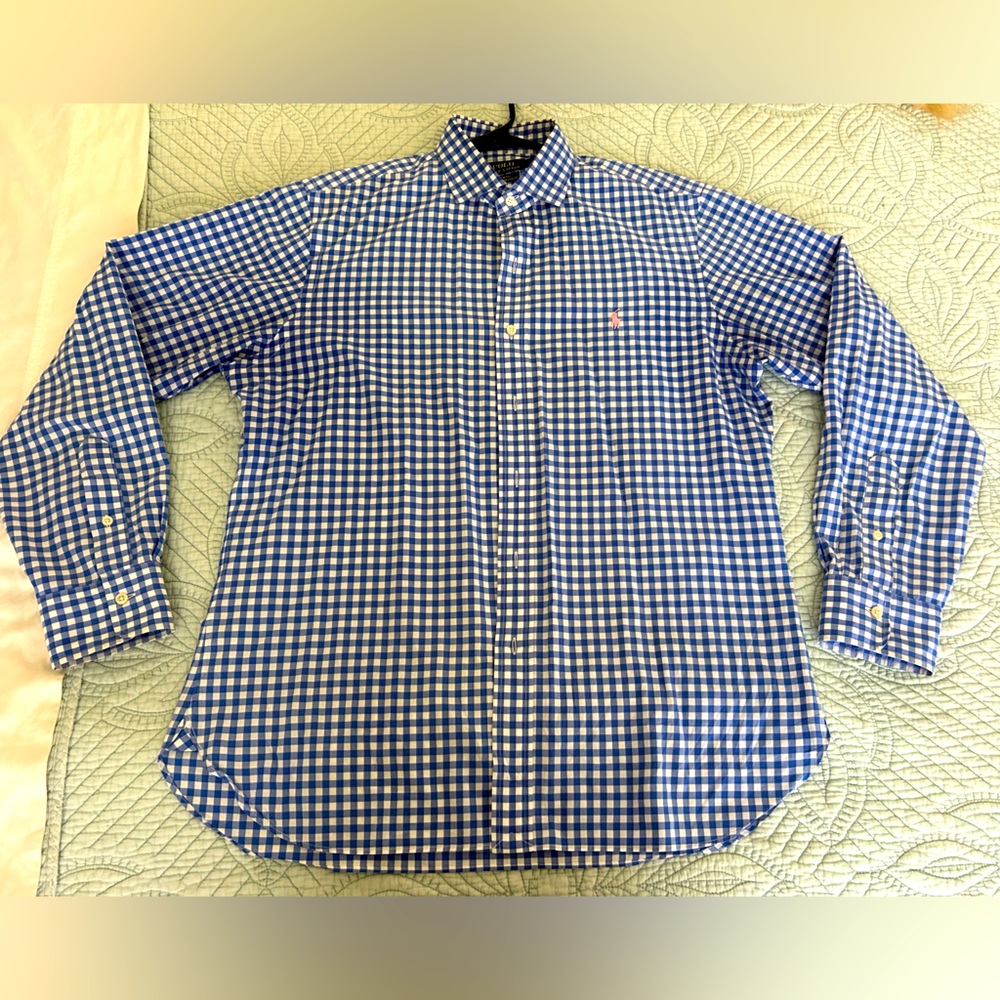 Men’s Blue and White Checkered POLO Ralph Lauren Dress Shirt
